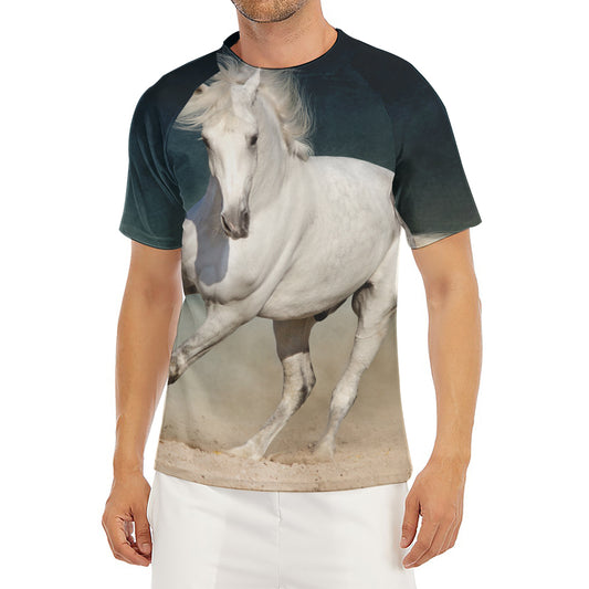 White Stallion Horse Print Men's Short Sleeve Rash Guard