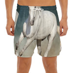 White Stallion Horse Print Men's Split Running Shorts