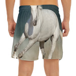 White Stallion Horse Print Men's Split Running Shorts