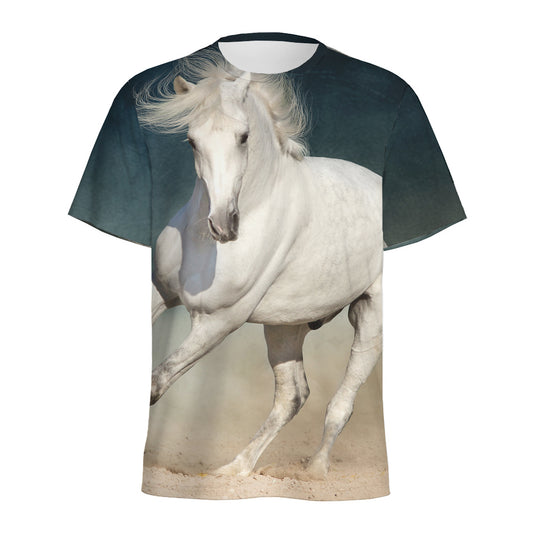 White Stallion Horse Print Men's Sports T-Shirt