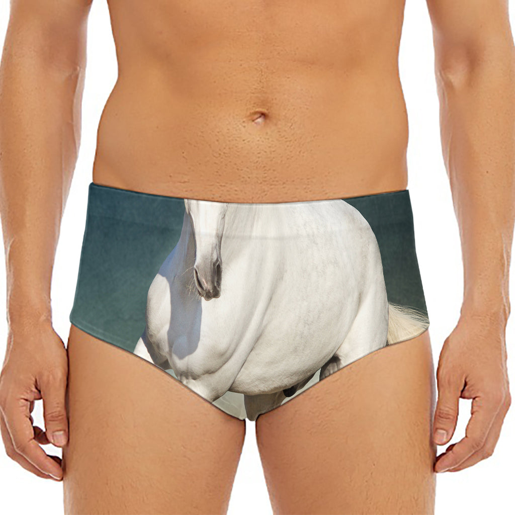 White Stallion Horse Print Men's Triangle Swim Briefs