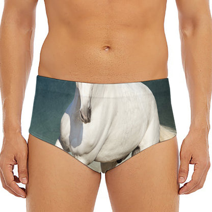 White Stallion Horse Print Men's Triangle Swim Briefs