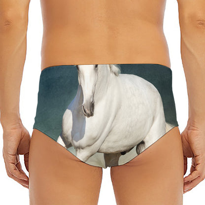 White Stallion Horse Print Men's Triangle Swim Briefs