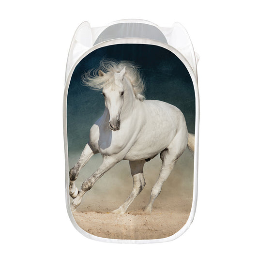 White Stallion Horse Print Mesh Laundry Hamper