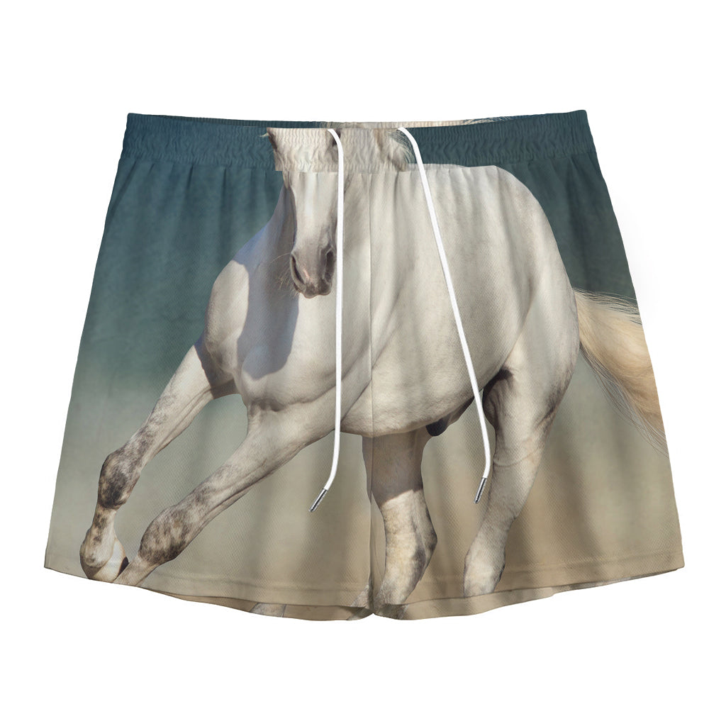White Stallion Horse Print Mesh Shorts
