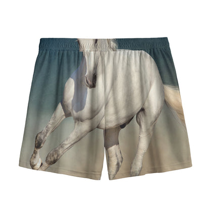 White Stallion Horse Print Mesh Shorts
