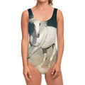 White Stallion Horse Print One Piece Swimsuit