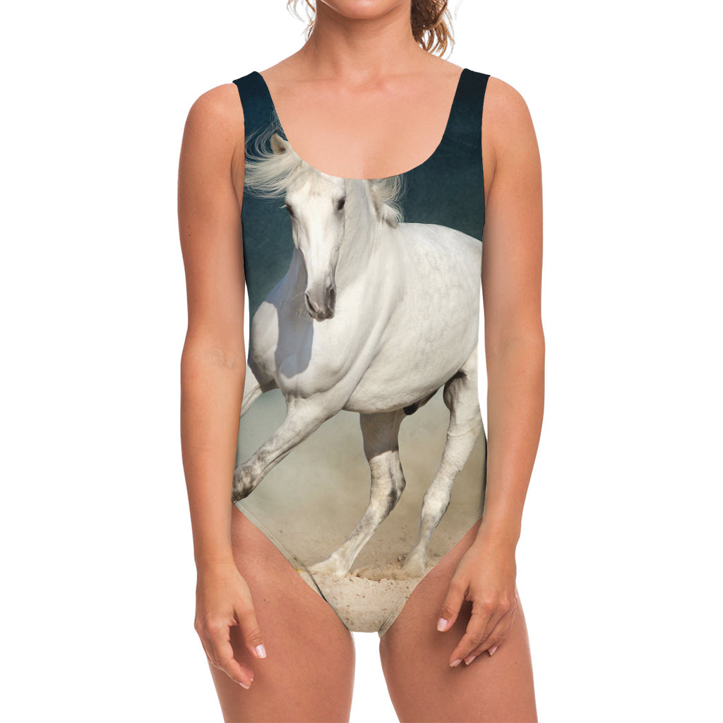 White Stallion Horse Print One Piece Swimsuit