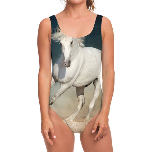 White Stallion Horse Print One Piece Swimsuit