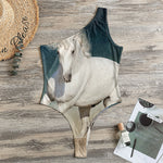 White Stallion Horse Print One Shoulder Bodysuit