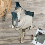 White Stallion Horse Print One Shoulder Bodysuit