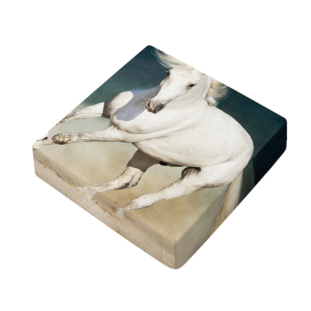 White Stallion Horse Print Outdoor Seat Cushion Cover