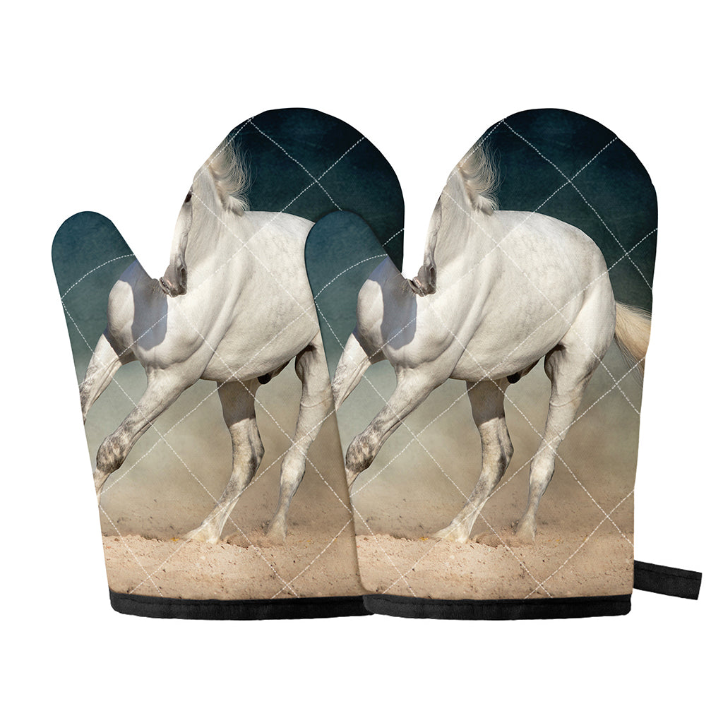 White Stallion Horse Print Oven Mitts