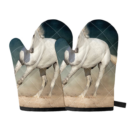 White Stallion Horse Print Oven Mitts
