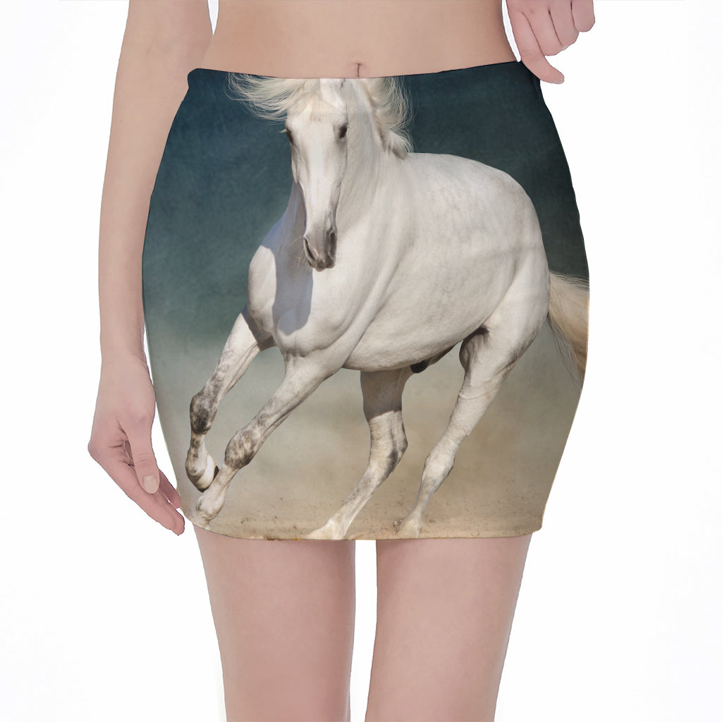 White Stallion Horse Print Pencil Mini Skirt