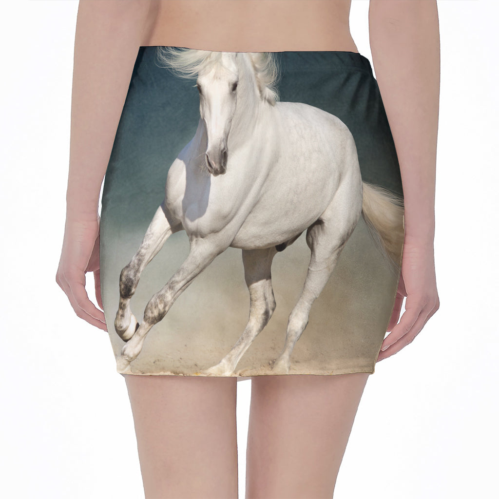 White Stallion Horse Print Pencil Mini Skirt