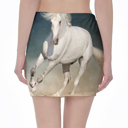 White Stallion Horse Print Pencil Mini Skirt