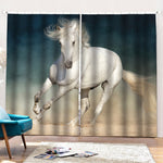 White Stallion Horse Print Pencil Pleat Curtains