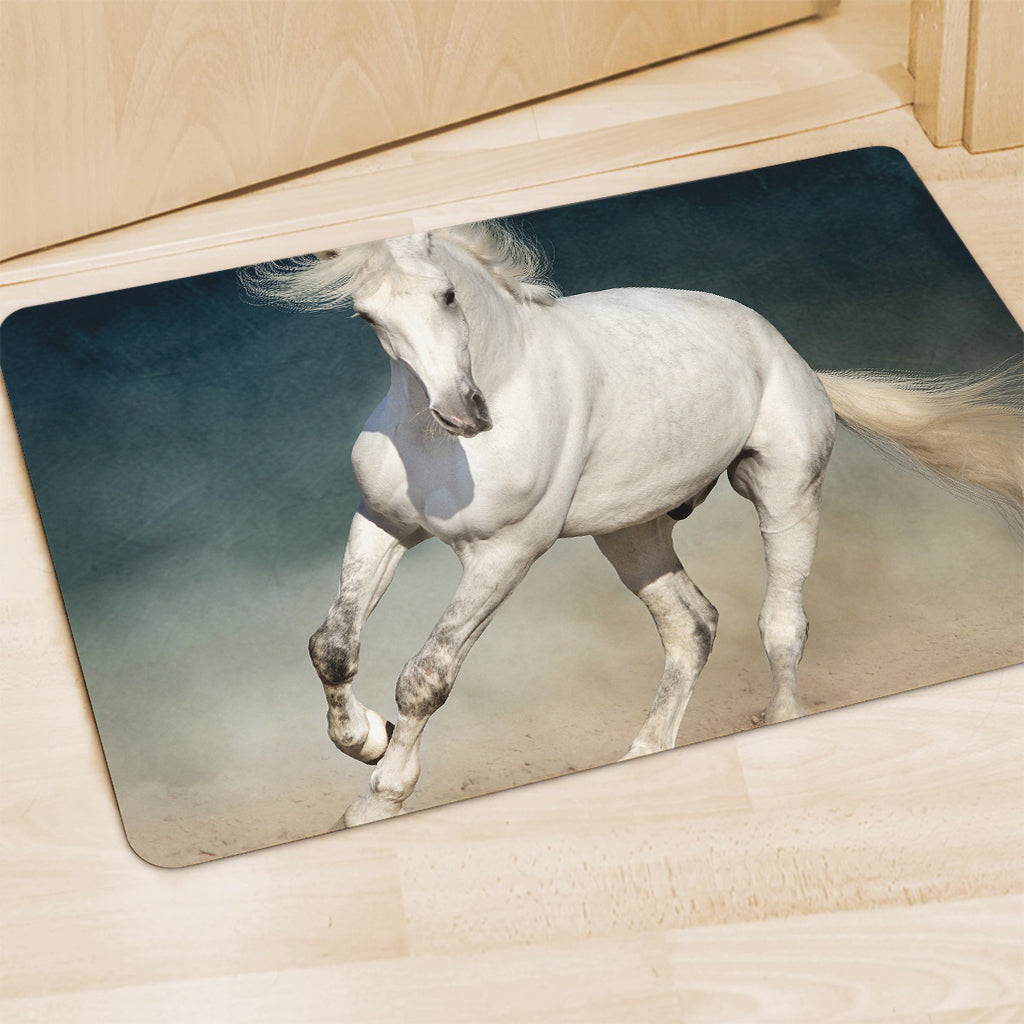 White Stallion Horse Print Polyester Doormat