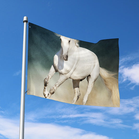 White Stallion Horse Print Polyester Flag