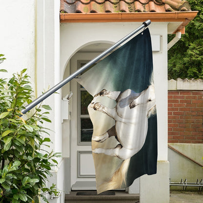 White Stallion Horse Print Polyester Flag