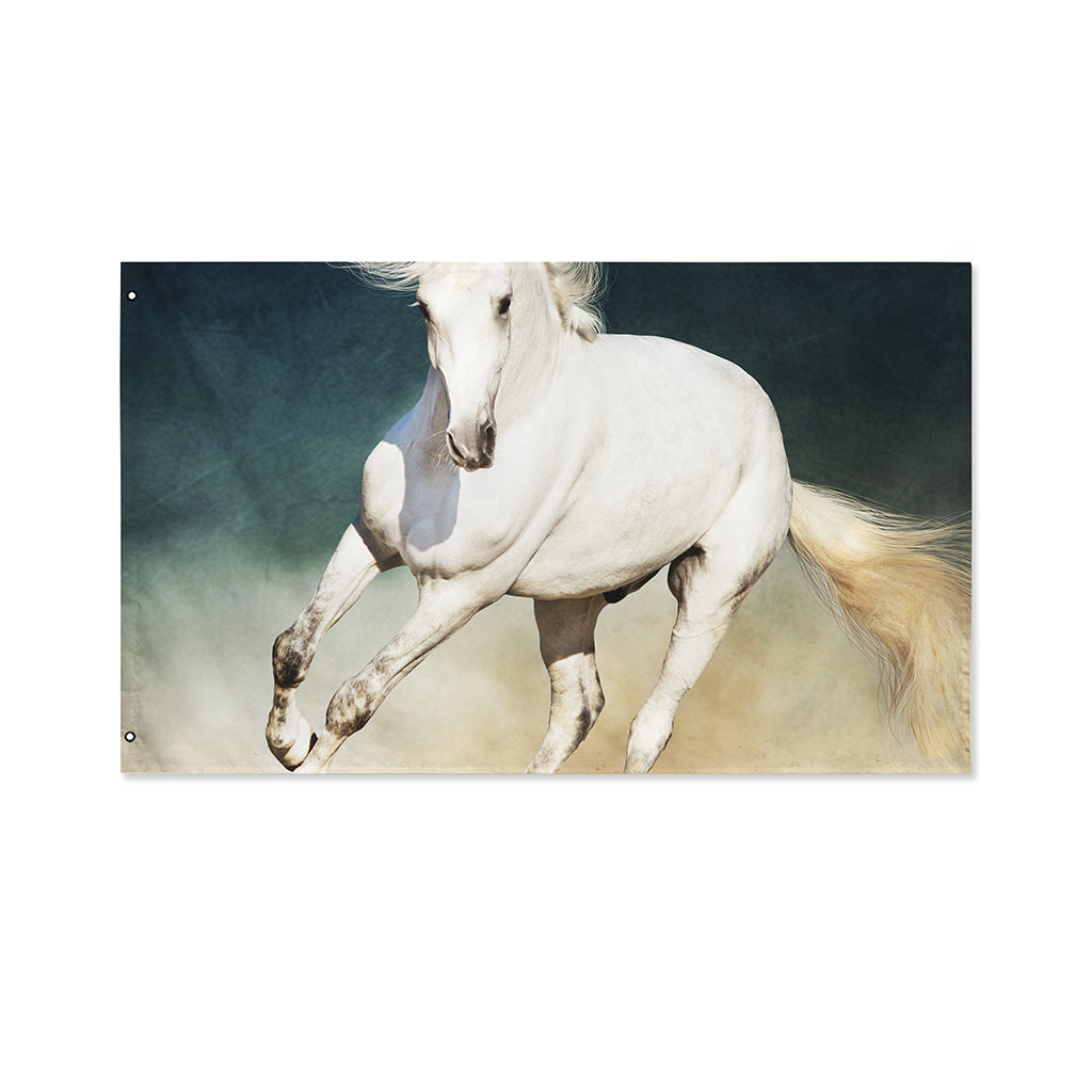 White Stallion Horse Print Polyester Flag