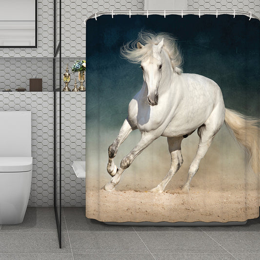 White Stallion Horse Print Polyester Shower Curtain
