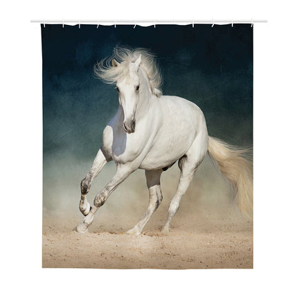White Stallion Horse Print Polyester Shower Curtain