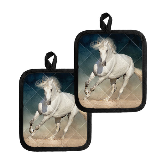 White Stallion Horse Print Pot Holders