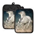 White Stallion Horse Print Pot Holders With Pocket