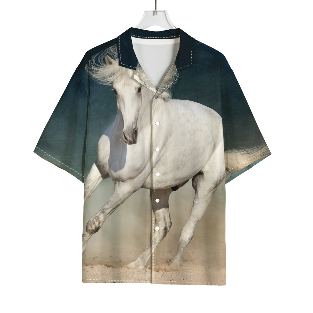 White Stallion Horse Print Rayon Hawaiian Shirt