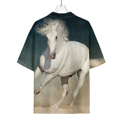 White Stallion Horse Print Rayon Hawaiian Shirt