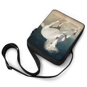 White Stallion Horse Print Rectangular Crossbody Bag