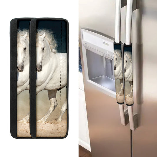 White Stallion Horse Print Refrigerator Handle Covers