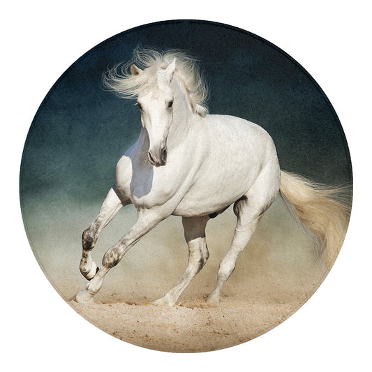 White Stallion Horse Print Round Blanket