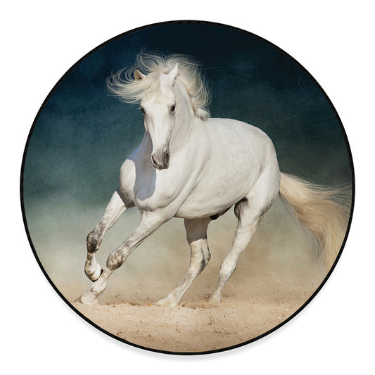 White Stallion Horse Print Round Floor Mat