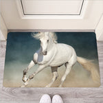 White Stallion Horse Print Rubber Doormat