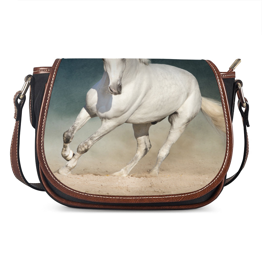 White Stallion Horse Print Saddle Bag
