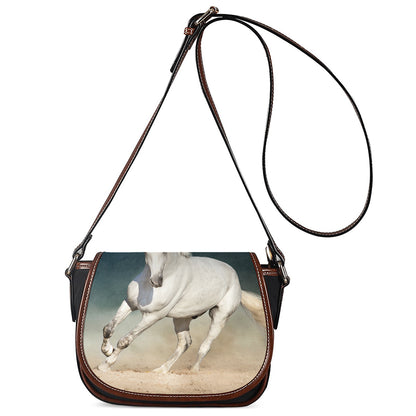White Stallion Horse Print Saddle Bag