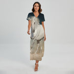 White Stallion Horse Print Short Sleeve Maxi Dress