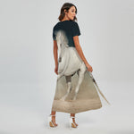 White Stallion Horse Print Short Sleeve Maxi Dress