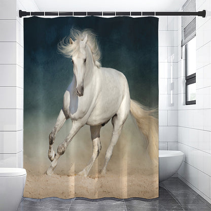 White Stallion Horse Print Shower Curtain