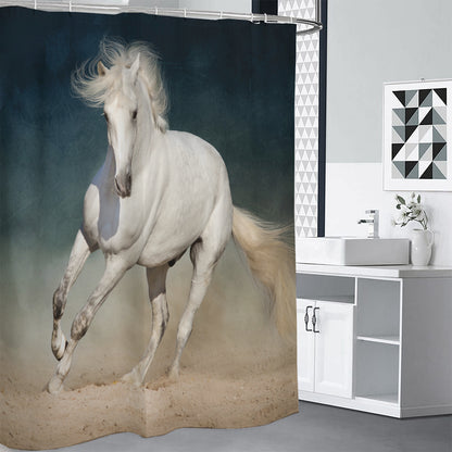 White Stallion Horse Print Shower Curtain