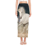 White Stallion Horse Print Side Slit Maxi Skirt