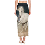 White Stallion Horse Print Side Slit Maxi Skirt