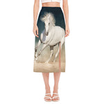 White Stallion Horse Print Side Slit Midi Skirt