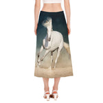 White Stallion Horse Print Side Slit Midi Skirt