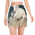 White Stallion Horse Print Side Slit Mini Skirt