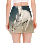 White Stallion Horse Print Side Slit Mini Skirt