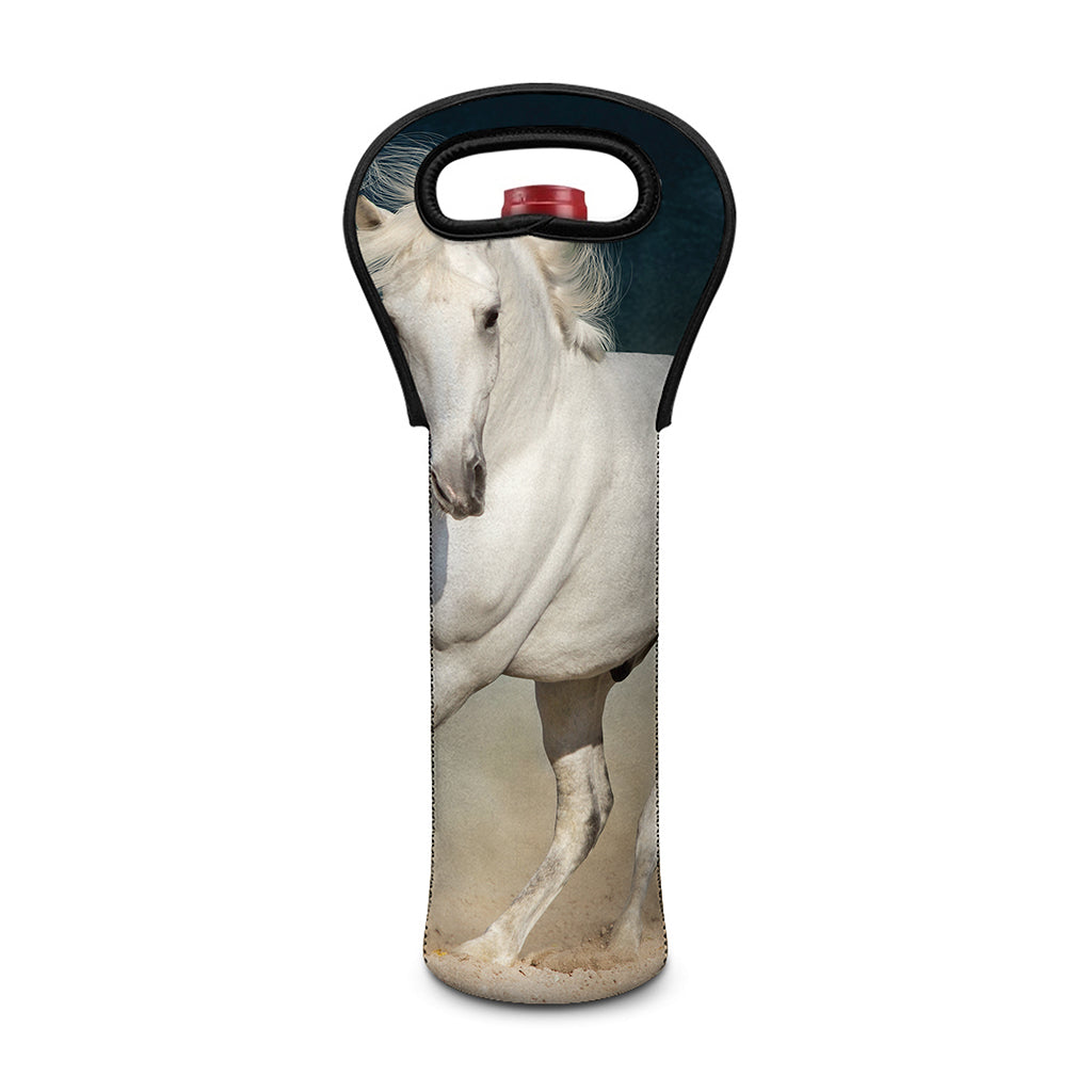 White Stallion Horse Print Single Neoprene Wine Tote